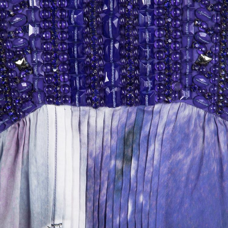 Pre Owned Roberto Cavalli Multicolour Floral Printed Embellished Bodice Sleeveless Maxi Dress M