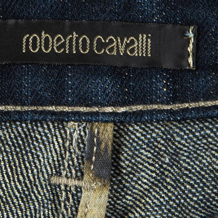 Pre Owned Roberto Cavalli Indigo Dark Wash Lurex Detail Denim Jeans M