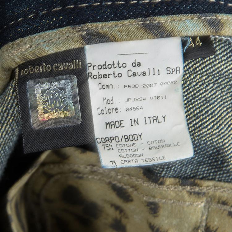 Pre Owned Roberto Cavalli Indigo Dark Wash Lurex Detail Denim Jeans M