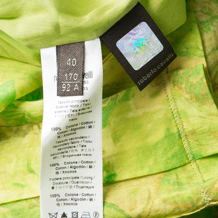 Pre Owned Roberto Cavalli Green and Yellow Floral Printed Cotton Pleat Detail Maxi Skirt M