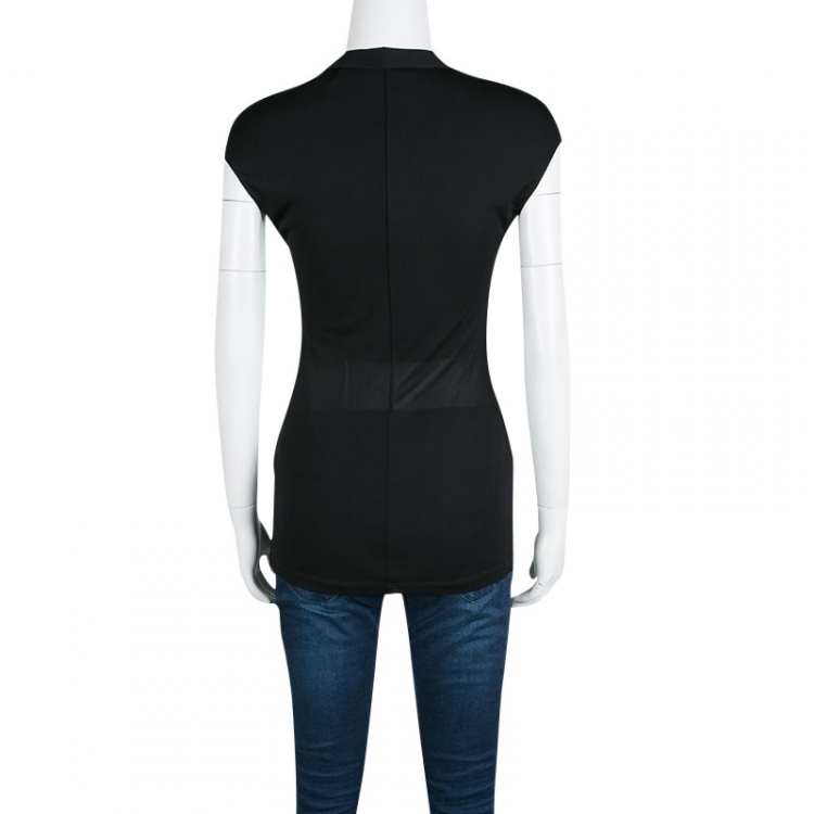 Pre Owned Roberto Cavalli Black Embellished Drape Detail Sleeveless V-Neck Top M