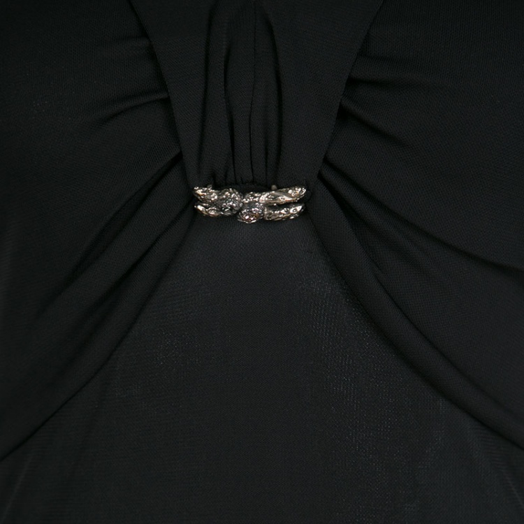 Pre Owned Roberto Cavalli Black Embellished Drape Detail Sleeveless V-Neck Top M