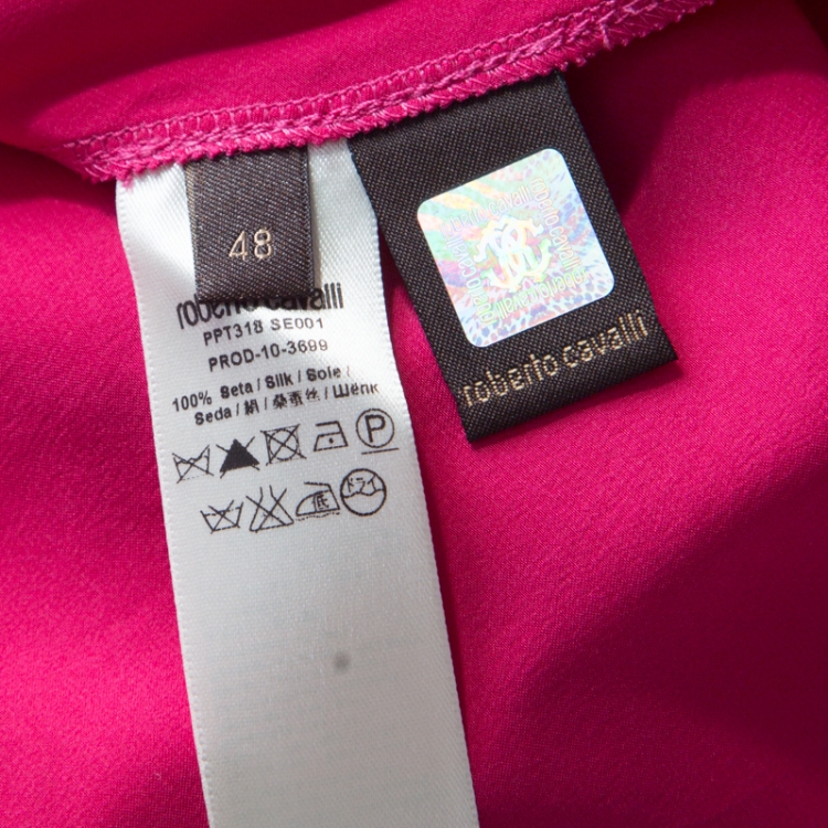 Pre Owned Roberto Cavalli Magenta Pink Silk Satin Flared Maxi Skirt L