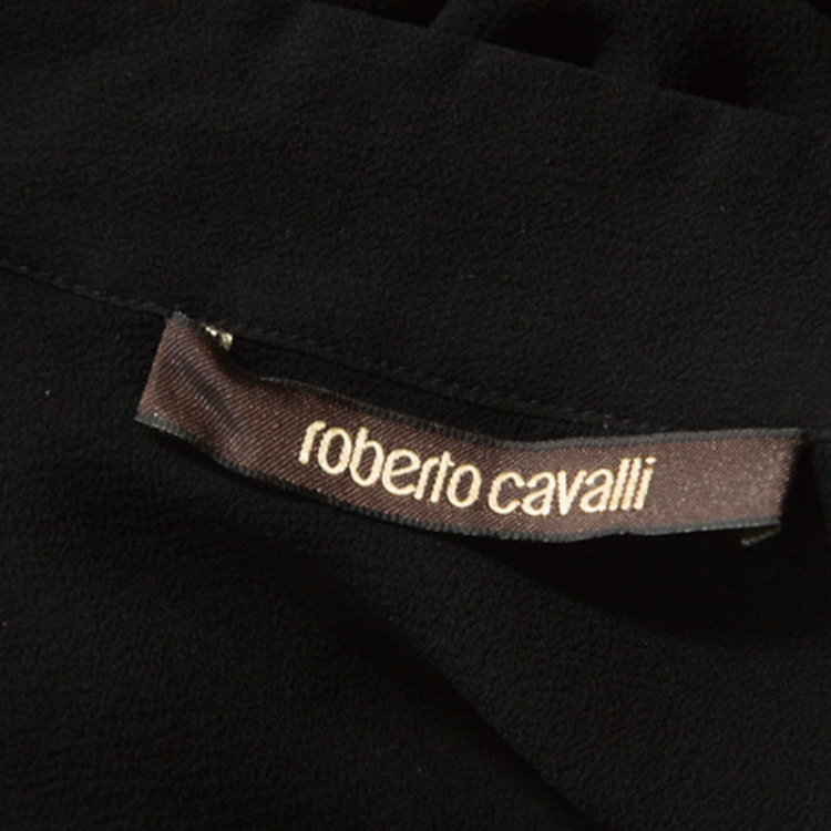 Pre Owned Roberto Cavalli Black Chiffon Wave Pleat Detail Top M