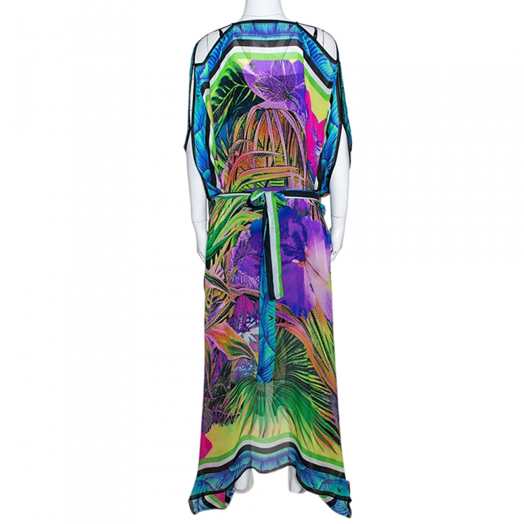 Pre Owned Roberto Cavalli Multicolor Abstract Print Silk Belted Kaftan M