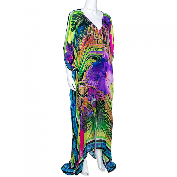 Pre Owned Roberto Cavalli Multicolor Abstract Print Silk Belted Kaftan M
