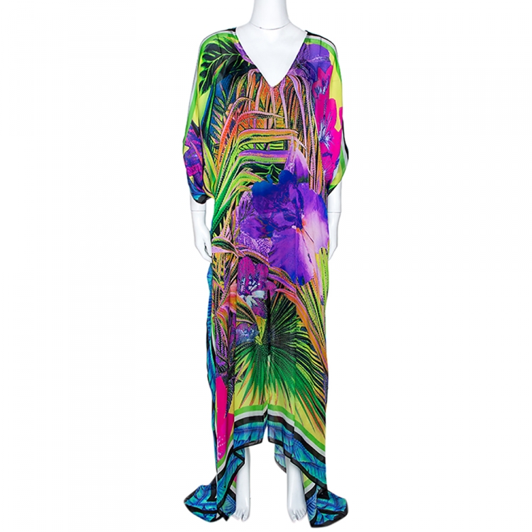 Pre Owned Roberto Cavalli Multicolor Abstract Print Silk Belted Kaftan M