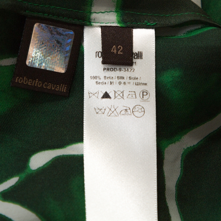 Pre Owned Roberto Cavalli Green Gaia Print Silk Chiffon Kaftan M