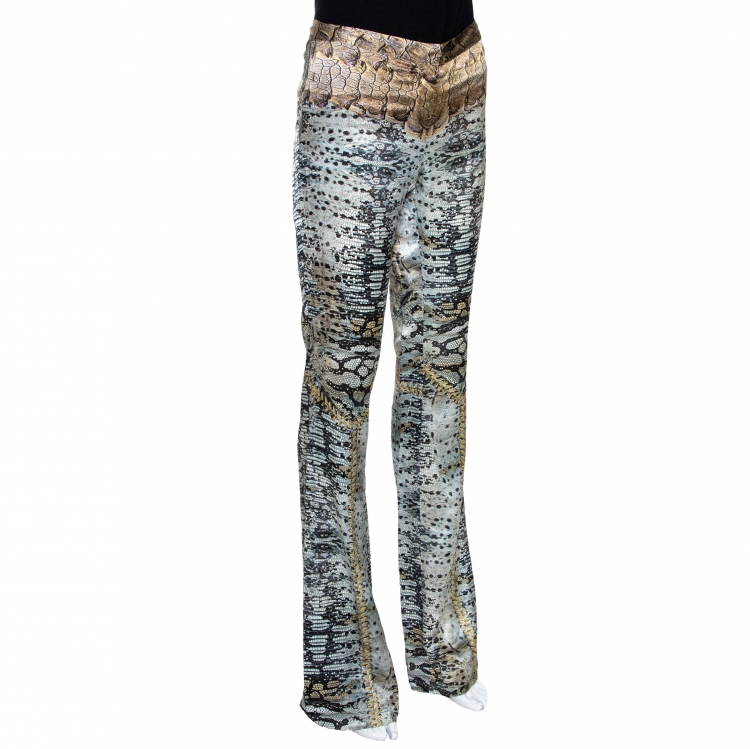Pre Owned Roberto Cavalli Multicolor Silk Snake Print Flared Pants M