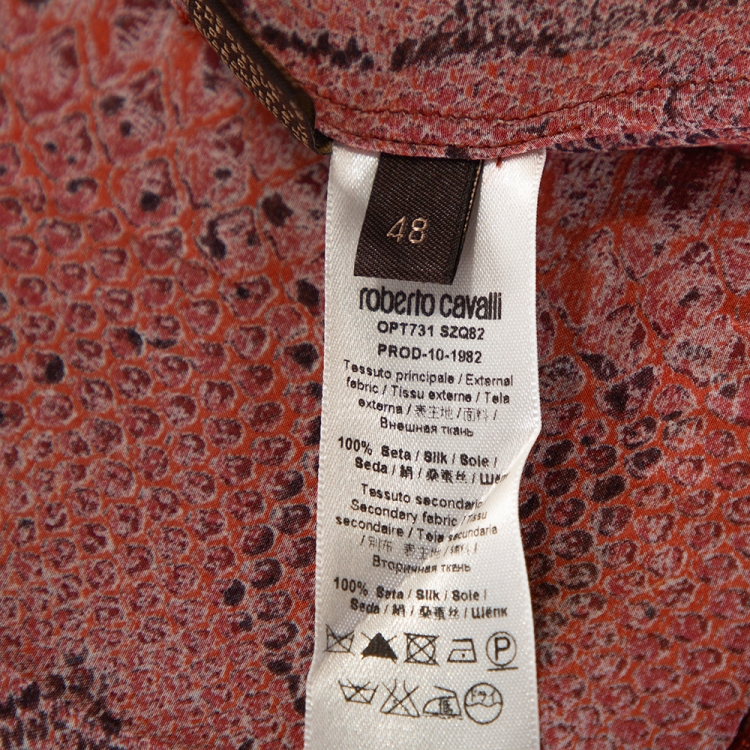 مملوكة مسبقًا Roberto Cavalli Red Snake Printed Silk Neck Tie Detail Top L