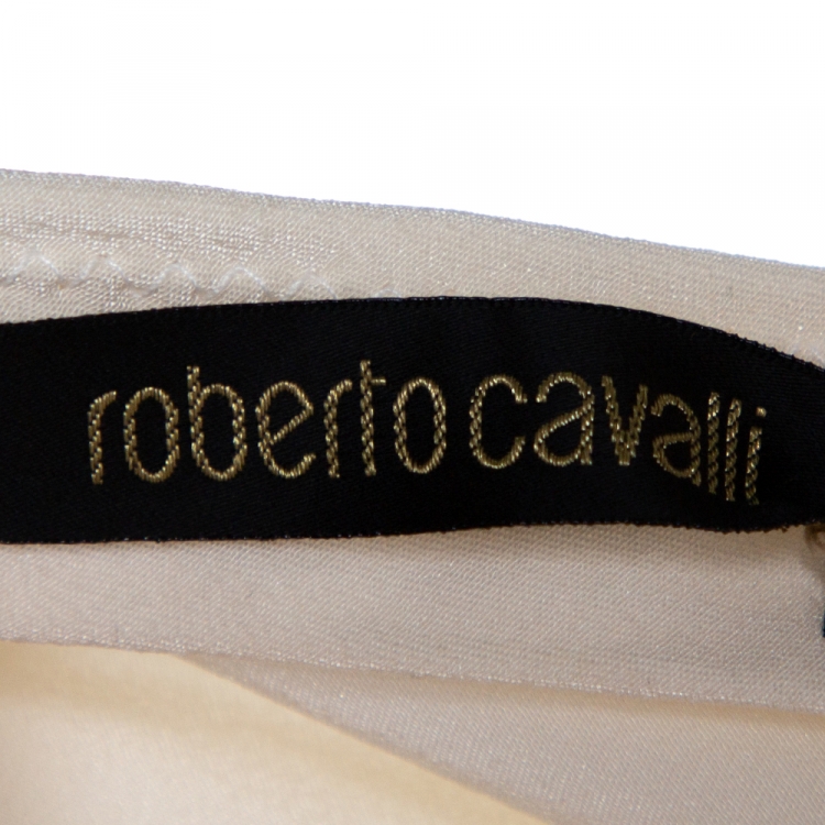 مملوكة مسبقًا Roberto Cavalli Cream Silk Flared Maxi Skirt L