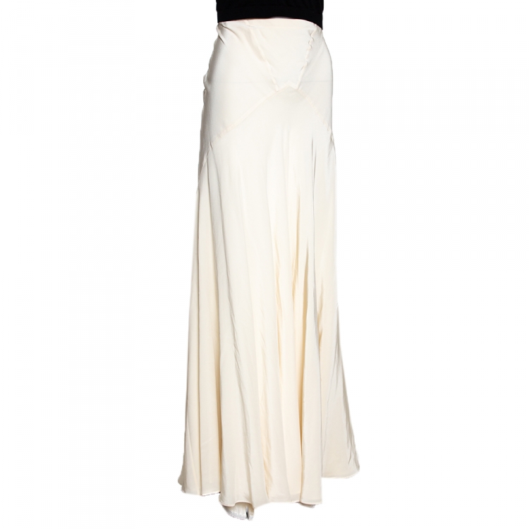 مملوكة مسبقًا Roberto Cavalli Cream Silk Flared Maxi Skirt L