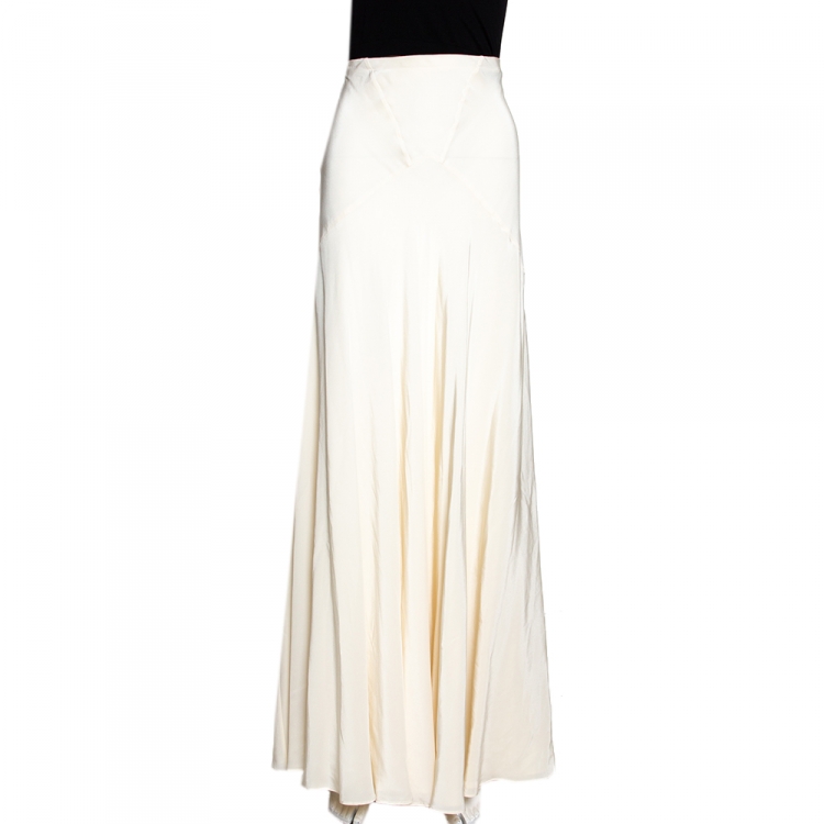 مملوكة مسبقًا Roberto Cavalli Cream Silk Flared Maxi Skirt L