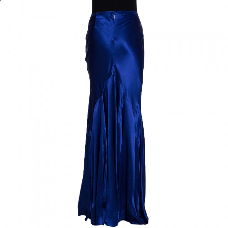 Pre Owned Roberto Cavalli Purple Silk Satin Flared Maxi Skirt L