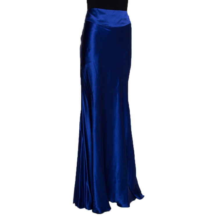 Pre Owned Roberto Cavalli Purple Silk Satin Flared Maxi Skirt L