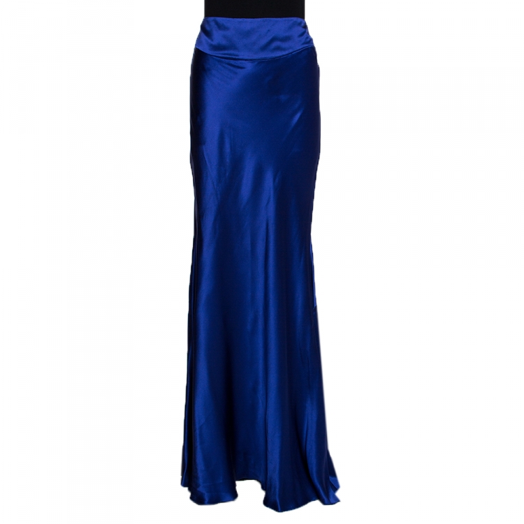 Pre Owned Roberto Cavalli Purple Silk Satin Flared Maxi Skirt L