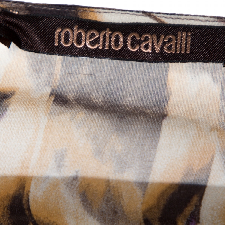 Pre Owned Roberto Cavalli Brown Animal Print Silk Kaftan Dress L