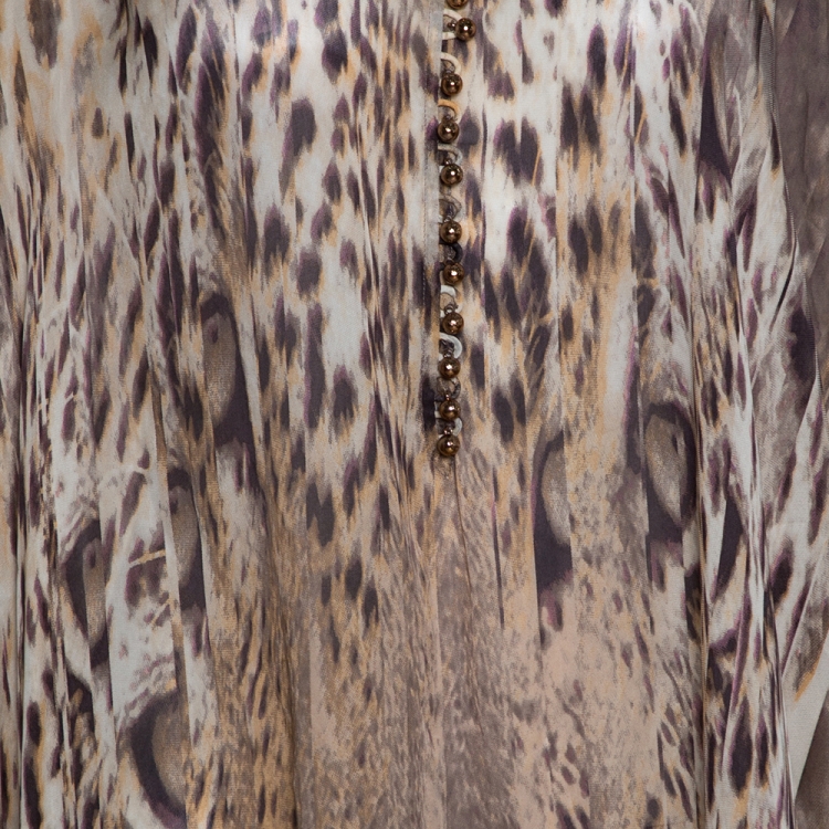 Pre Owned Roberto Cavalli Brown Animal Print Silk Kaftan Dress L
