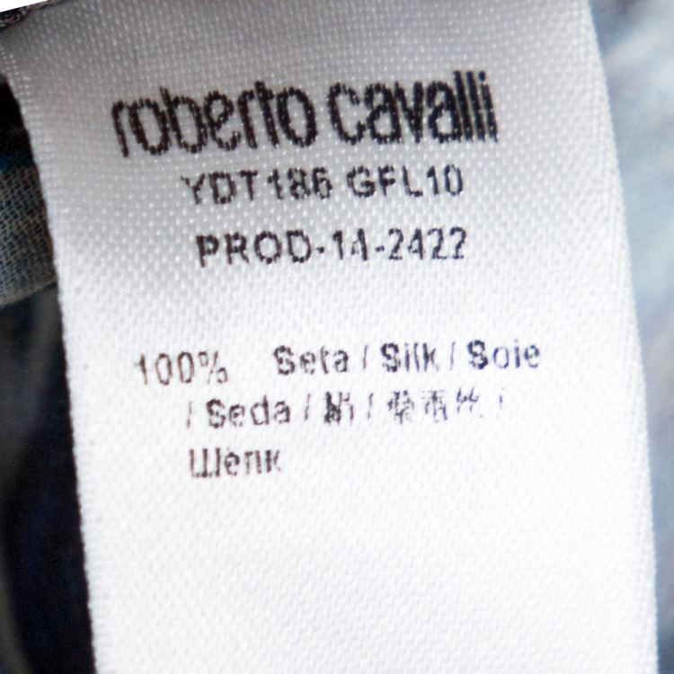 Pre Owned Roberto Cavalli Blue Floral Print Silk Maxi Dress L