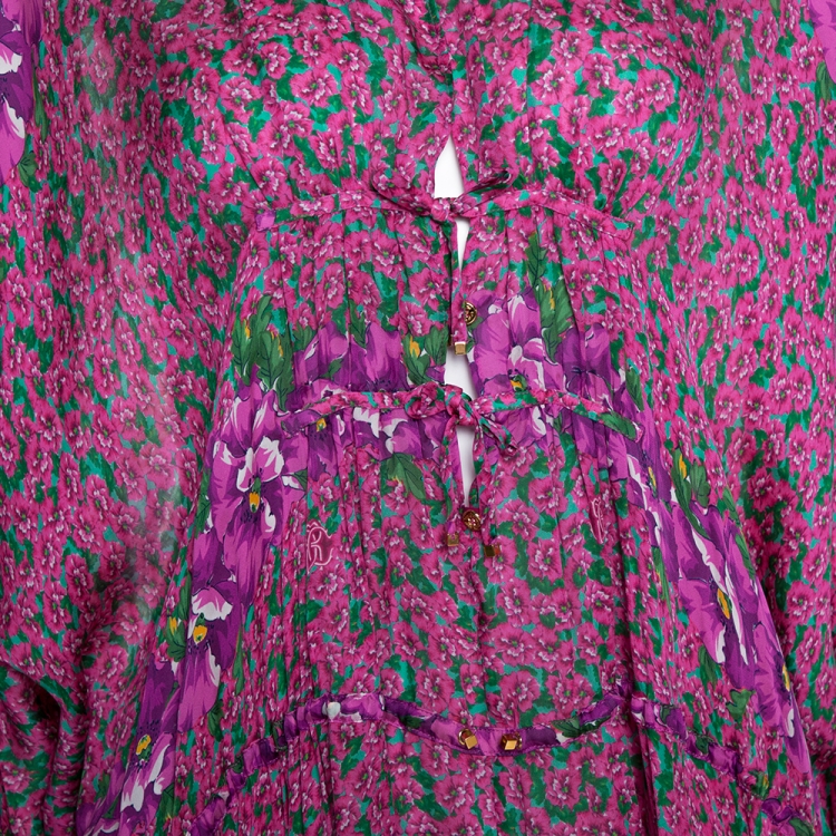 Pre Owned Roberto Cavalli Pink Floral Print Silk Kaftan Dress M