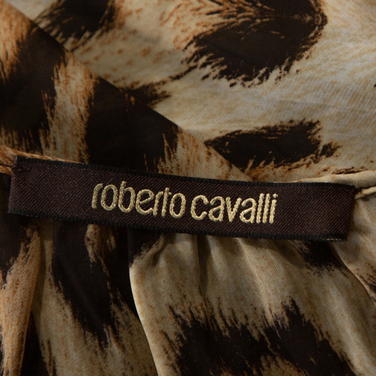 Pre Owned Roberto Cavalli Brown Animal Print Silk Maxi Dress L
