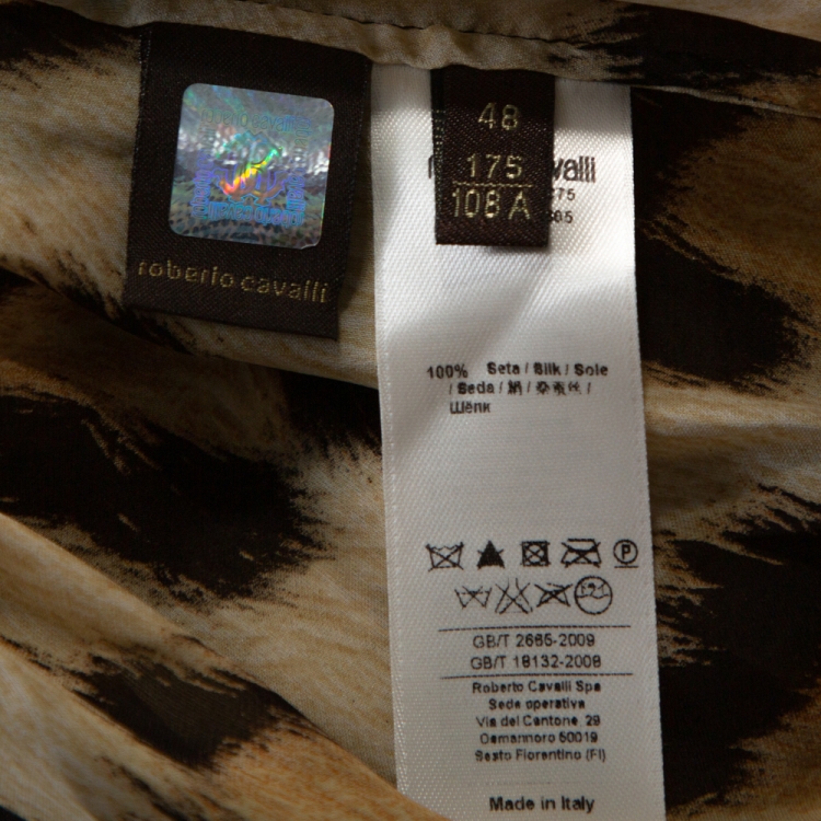 Pre Owned Roberto Cavalli Brown Animal Print Silk Maxi Dress L