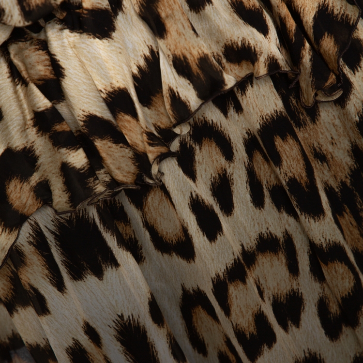 Pre Owned Roberto Cavalli Brown Animal Print Silk Maxi Dress L