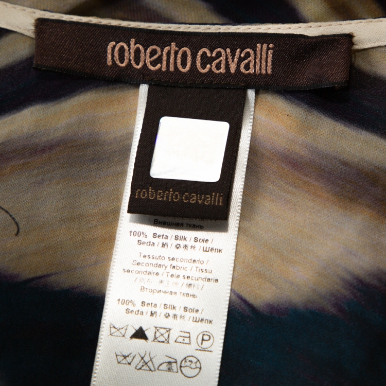 Pre Owned Roberto Cavalli Multicolor Wave Print Silk Maxi Dress M