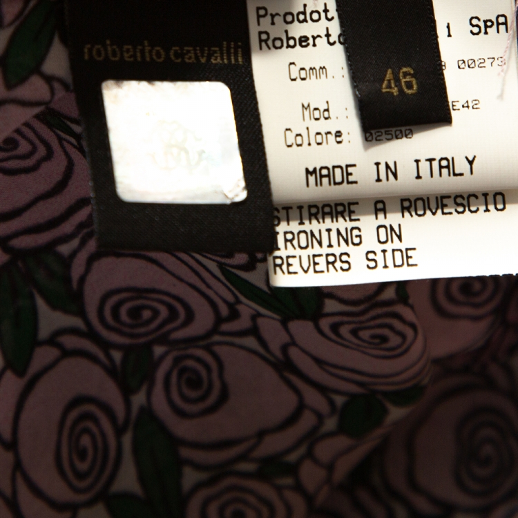 Pre Owned Roberto Cavalli Pale Pink Rose Print Silk Sheer Blouse L