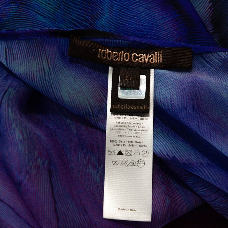 Pre Owned Roberto Cavalli Purple Printed Silk Belted Sheer Kaftan Top M