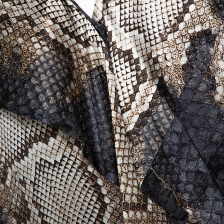 Pre Owned Roberto Cavalli Grey Snake Print Silk Satin Ruffled Blouse L