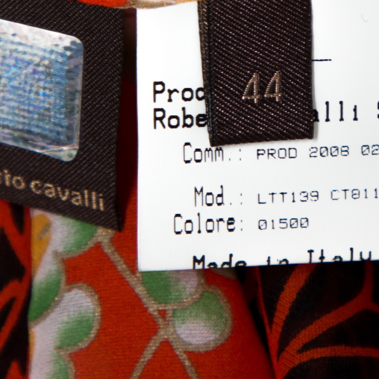 Pre Owned Roberto Cavalli Orange Floral Print Silk Front Slit Detail Maxi Kaftan M
