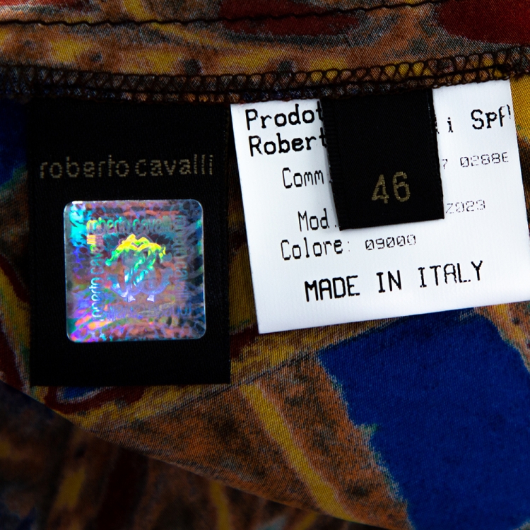 Pre Owned Roberto Cavalli Multicolor Egyptian Print Silk Satin Maxi Skirt L