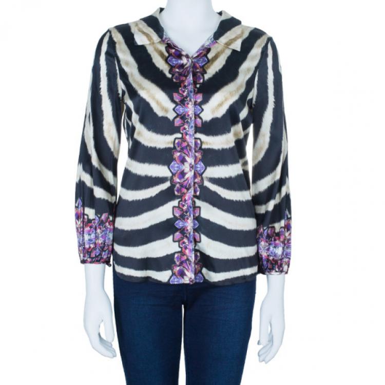 Pre Owned Roberto Cavalli Jewel Zebra Button Down Silk Shirt S