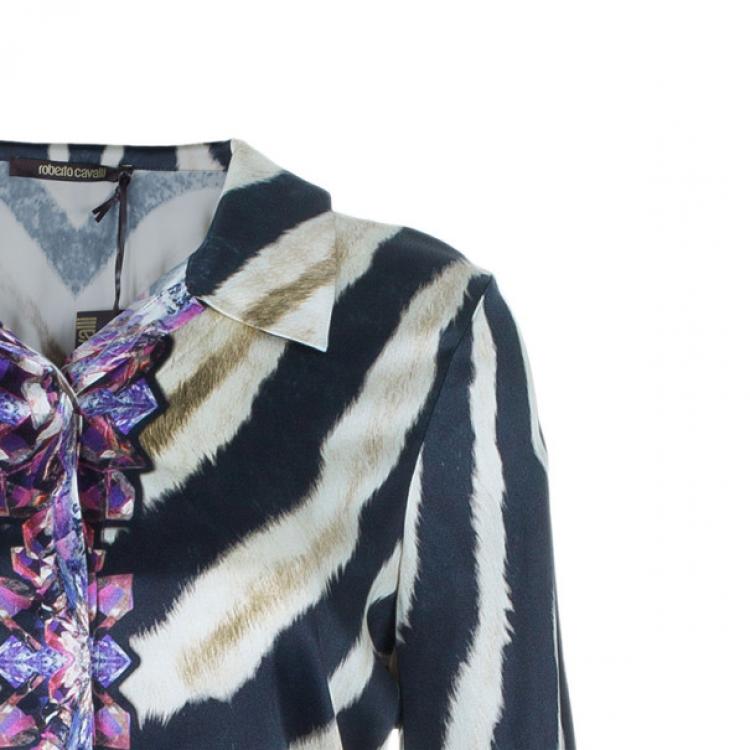 Pre Owned Roberto Cavalli Jewel Zebra Button Down Silk Shirt S