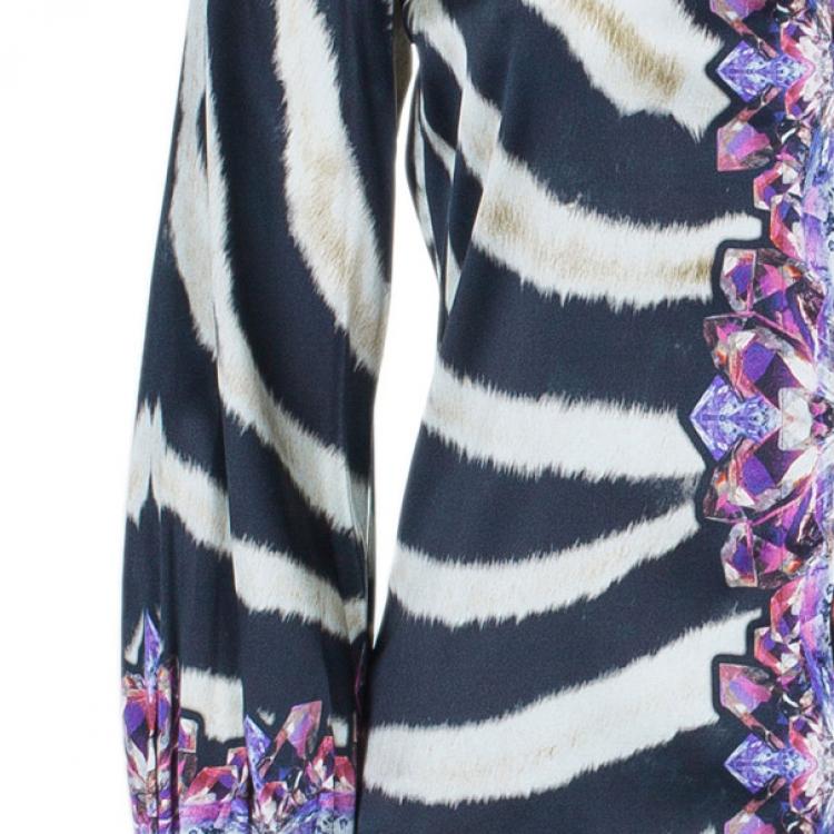 Pre Owned Roberto Cavalli Jewel Zebra Button Down Silk Shirt S