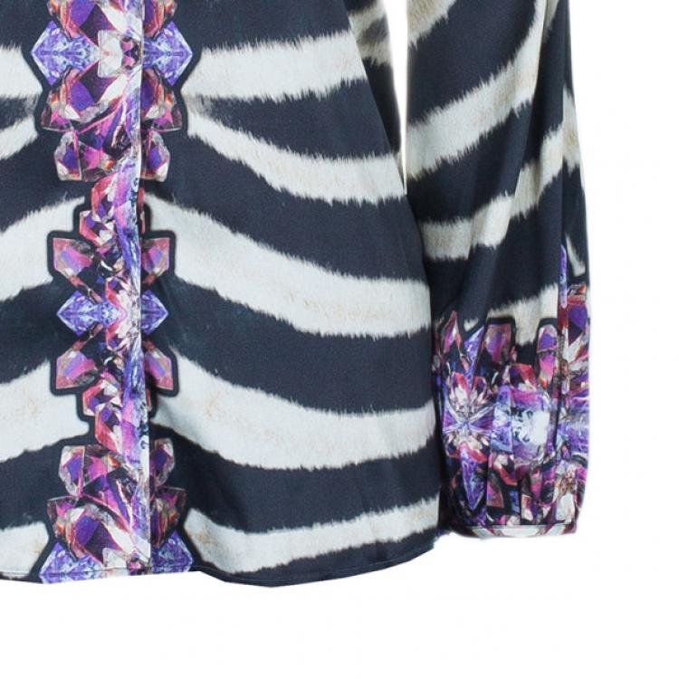 Pre Owned Roberto Cavalli Jewel Zebra Button Down Silk Shirt S