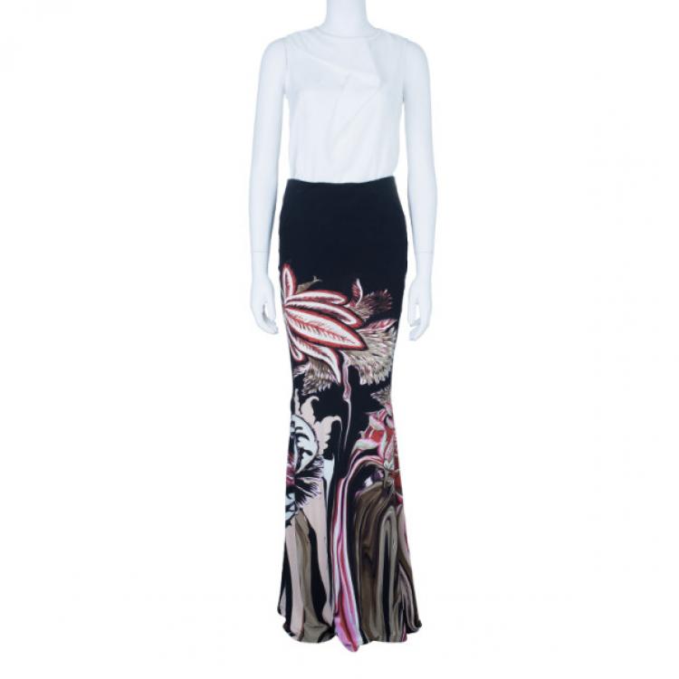 Pre Owned Roberto Cavalli Floral Printed Silk Maxi Skirt S