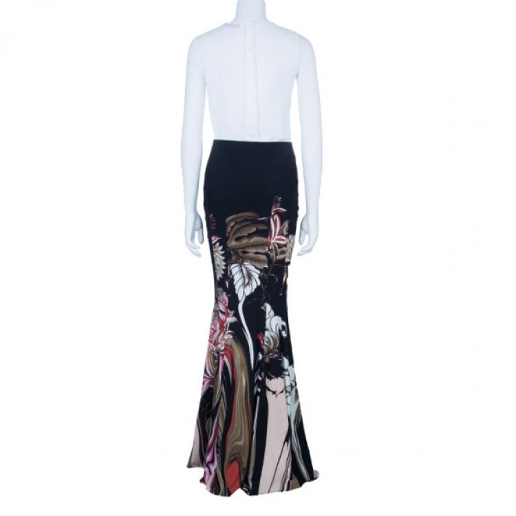 Pre Owned Roberto Cavalli Floral Printed Silk Maxi Skirt S