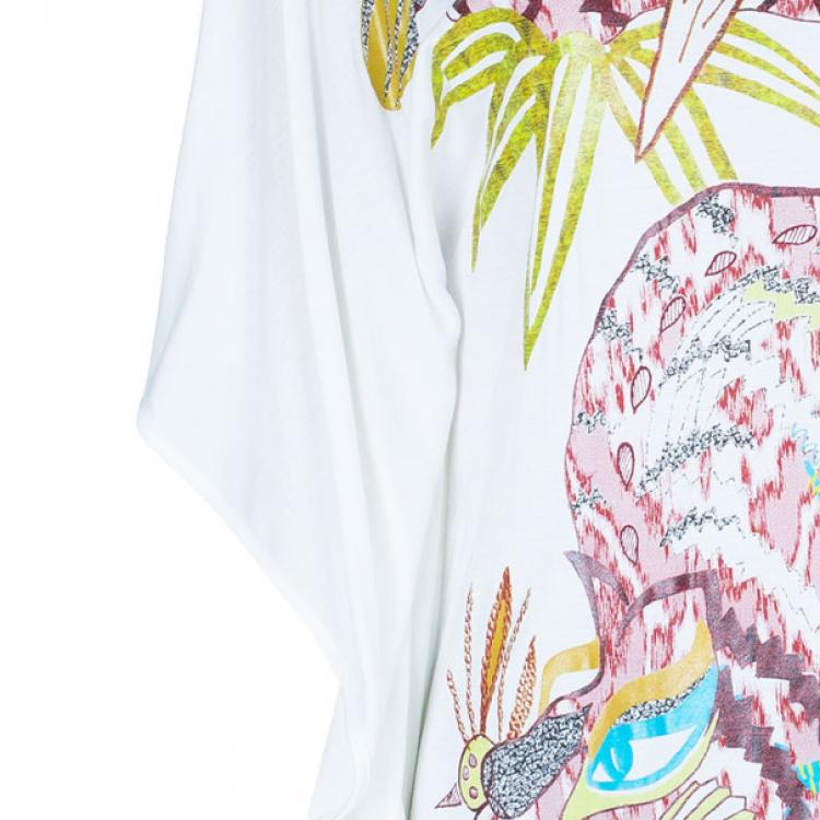 Pre Owned Roberto Cavalli Tropical Printed Butterfly Sleeve Top S