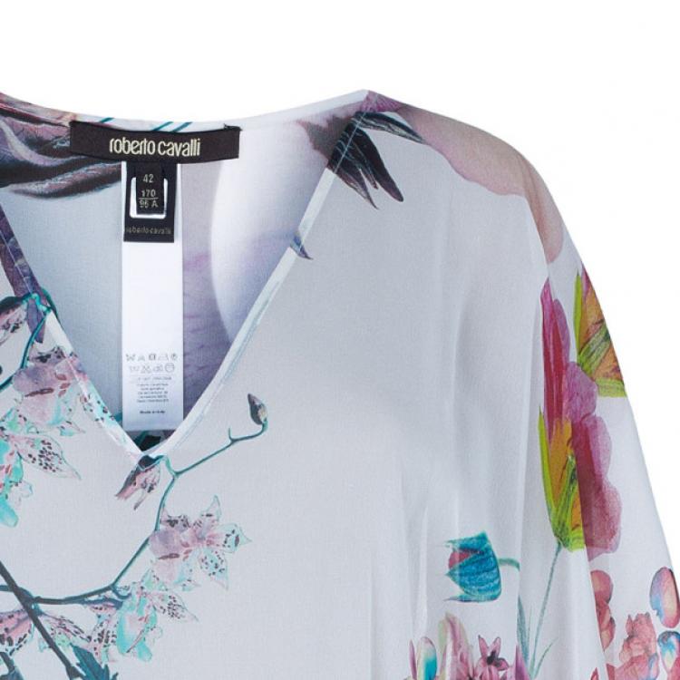 مملوكة مسبقًا Roberto Cavalli Silk Floral Belted Kaftan Top M