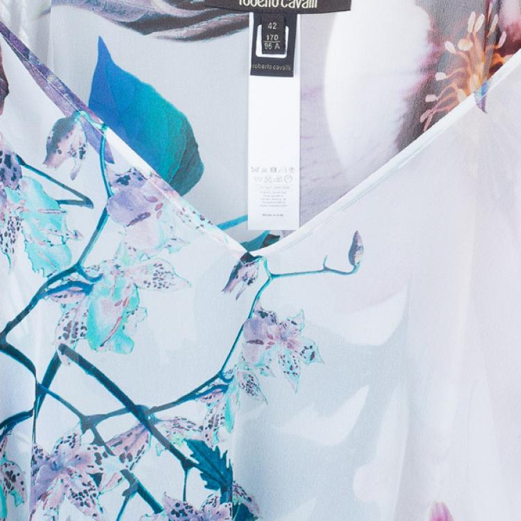 مملوكة مسبقًا Roberto Cavalli Silk Floral Belted Kaftan Top M