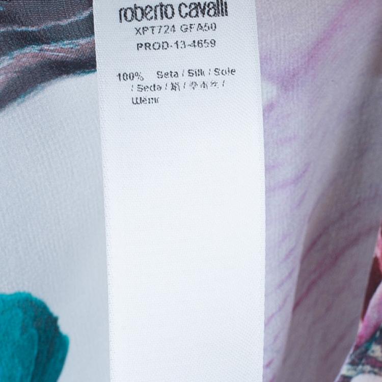 مملوكة مسبقًا Roberto Cavalli Silk Floral Belted Kaftan Top M