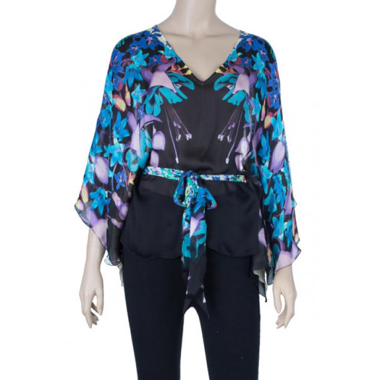 Pre Owned Roberto Cavalli Floral Silk Kaftan Top M