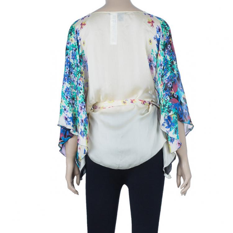 Pre Owned Roberto Cavalli Floral Silk Kaftan Top M