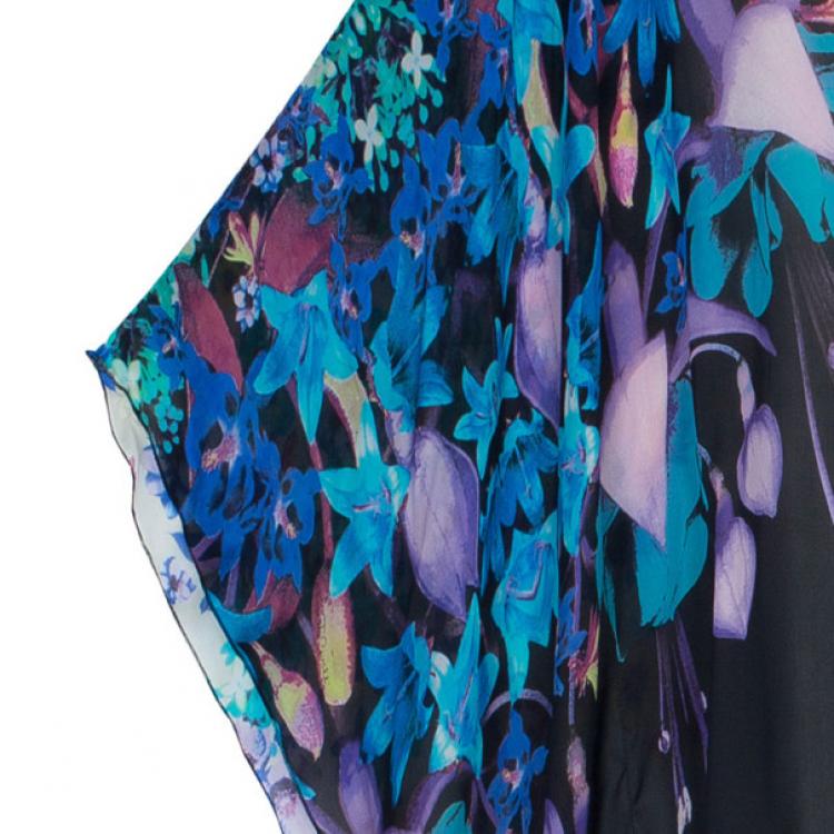 Pre Owned Roberto Cavalli Floral Silk Kaftan Top M