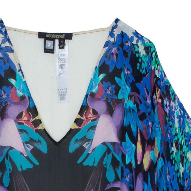 Pre Owned Roberto Cavalli Floral Silk Kaftan Top M
