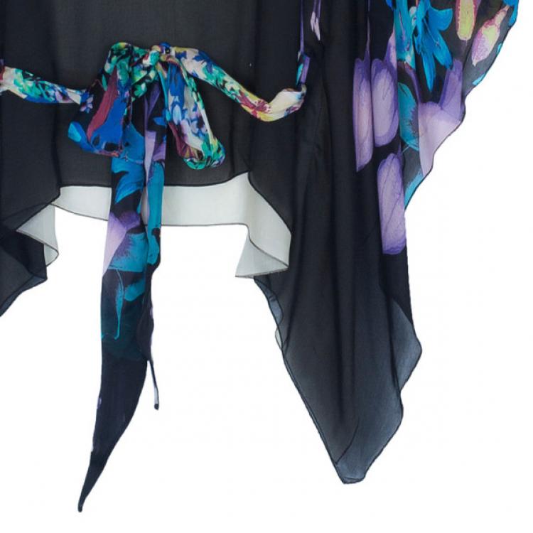 Pre Owned Roberto Cavalli Floral Silk Kaftan Top M