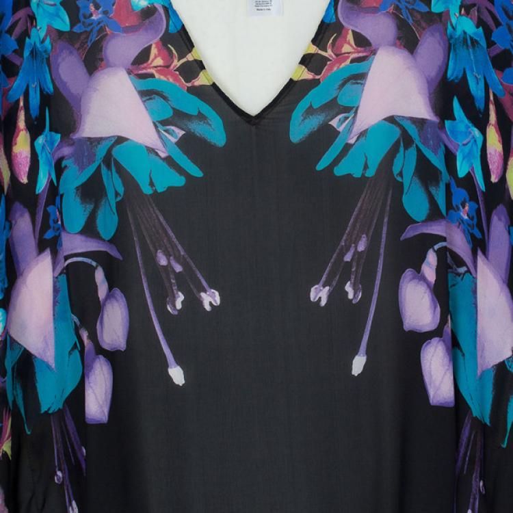 Pre Owned Roberto Cavalli Floral Silk Kaftan Top M