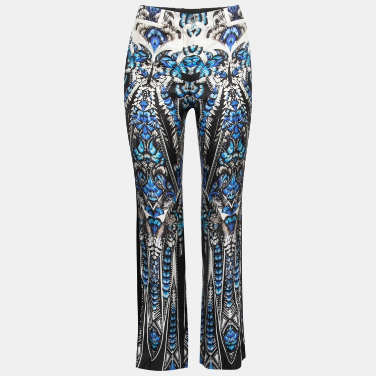Pre Owned Roberto Cavalli Blue Printed Silk Pants M